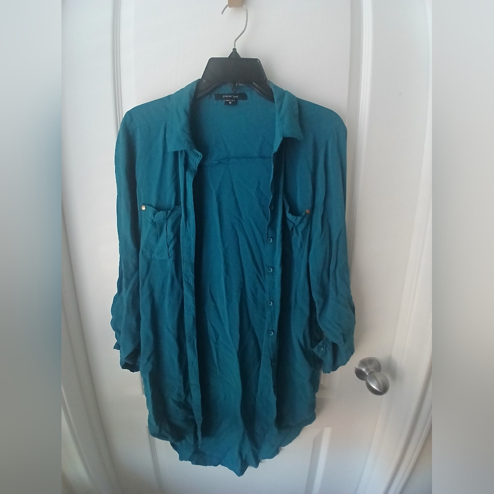3$15 Paper Tee Turquoise Collared Shirt Size Medium